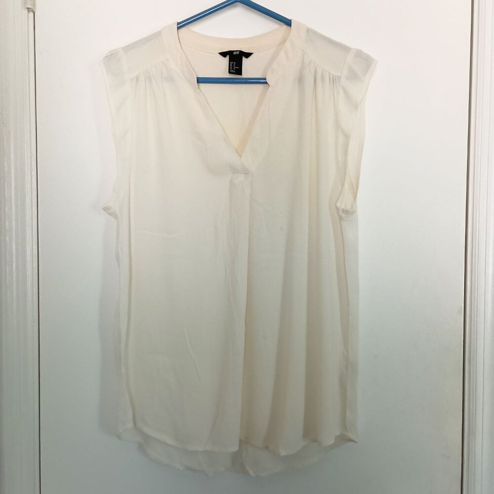 H&M baby cap sleeve split collar v-neck blouse white size 10 - Picture 1 of 4